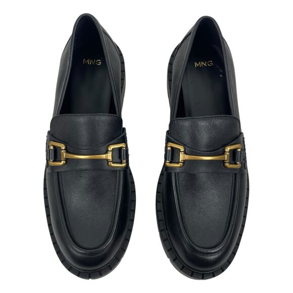 Mango Lug Sole Leather Loafer with Metallic Detail Black Size 38/ 7.5 - Picture 4 of 12